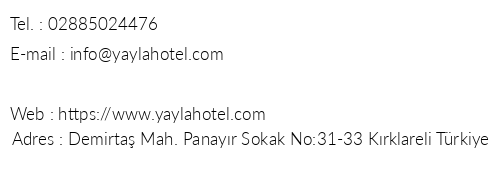 Yayla Palas Hotel telefon numaralar, faks, e-mail, posta adresi ve iletiim bilgileri